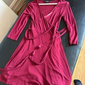 Lulu's Deep Red Long Sleeve Wrap Dress